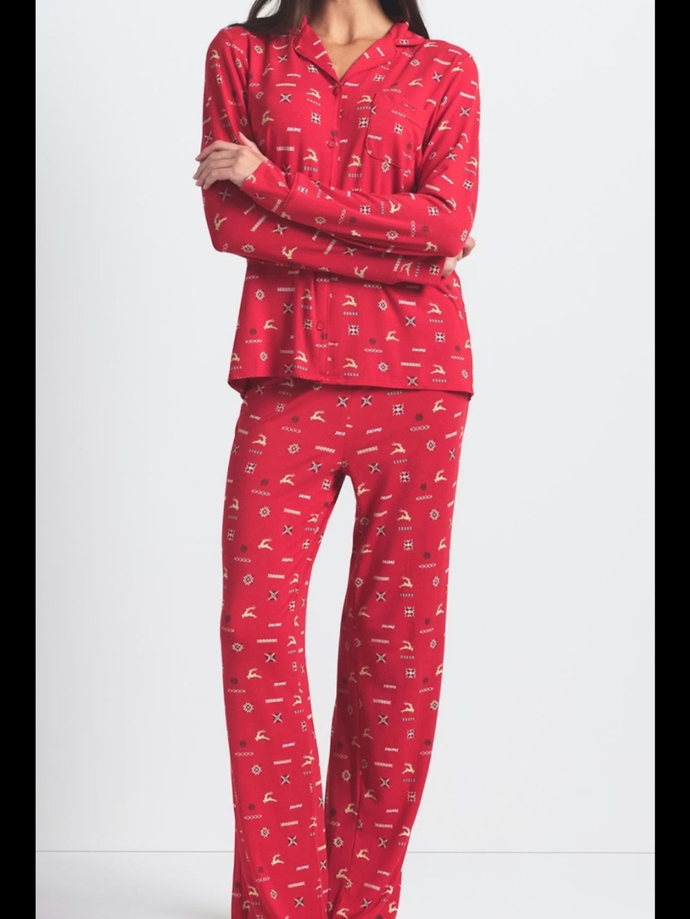 SKIMS Red Holiday Print Kids Pajama Set